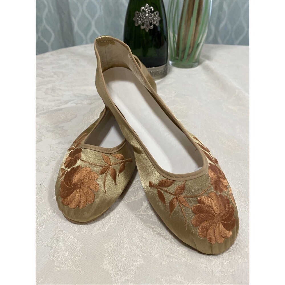 Ballet Womens Shoes US 5. 5 Cloth Flats Gold Canvas Floral Boho Slip On